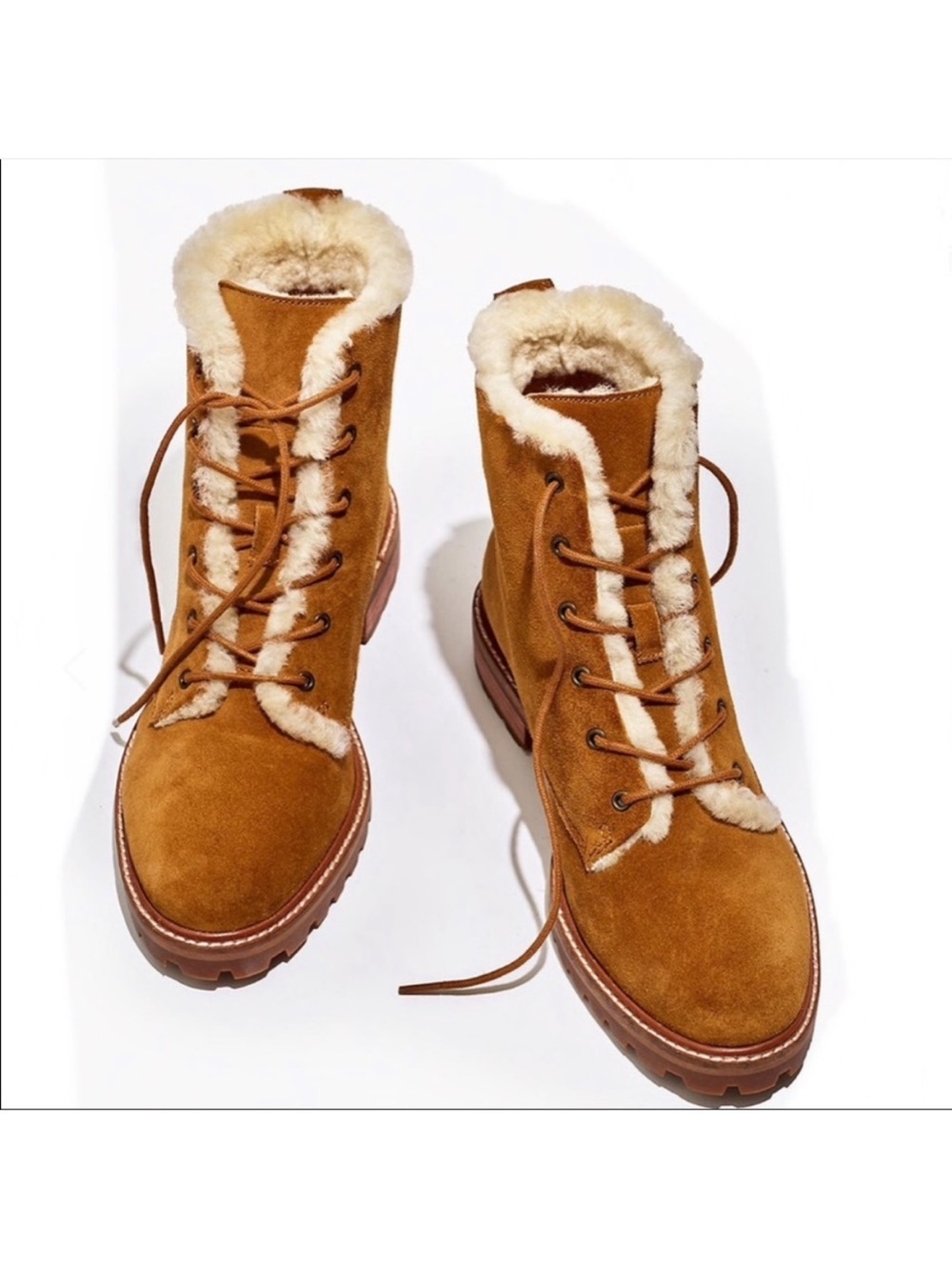 Madewell Clair Lace-Up Boots Shearling Lined Suede Leather Camel Tan-SIZE 10